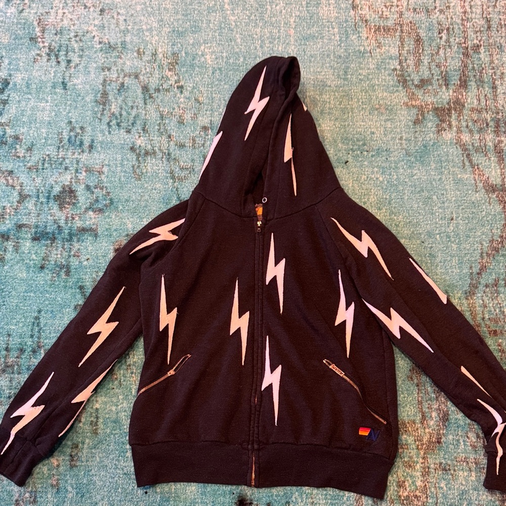 Aviator Nation Black Hoodie with White Lightning Bolts
